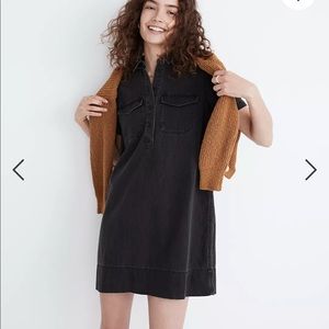 Denim Short-Sleeve Popover Shirtdress in Lunar Wash